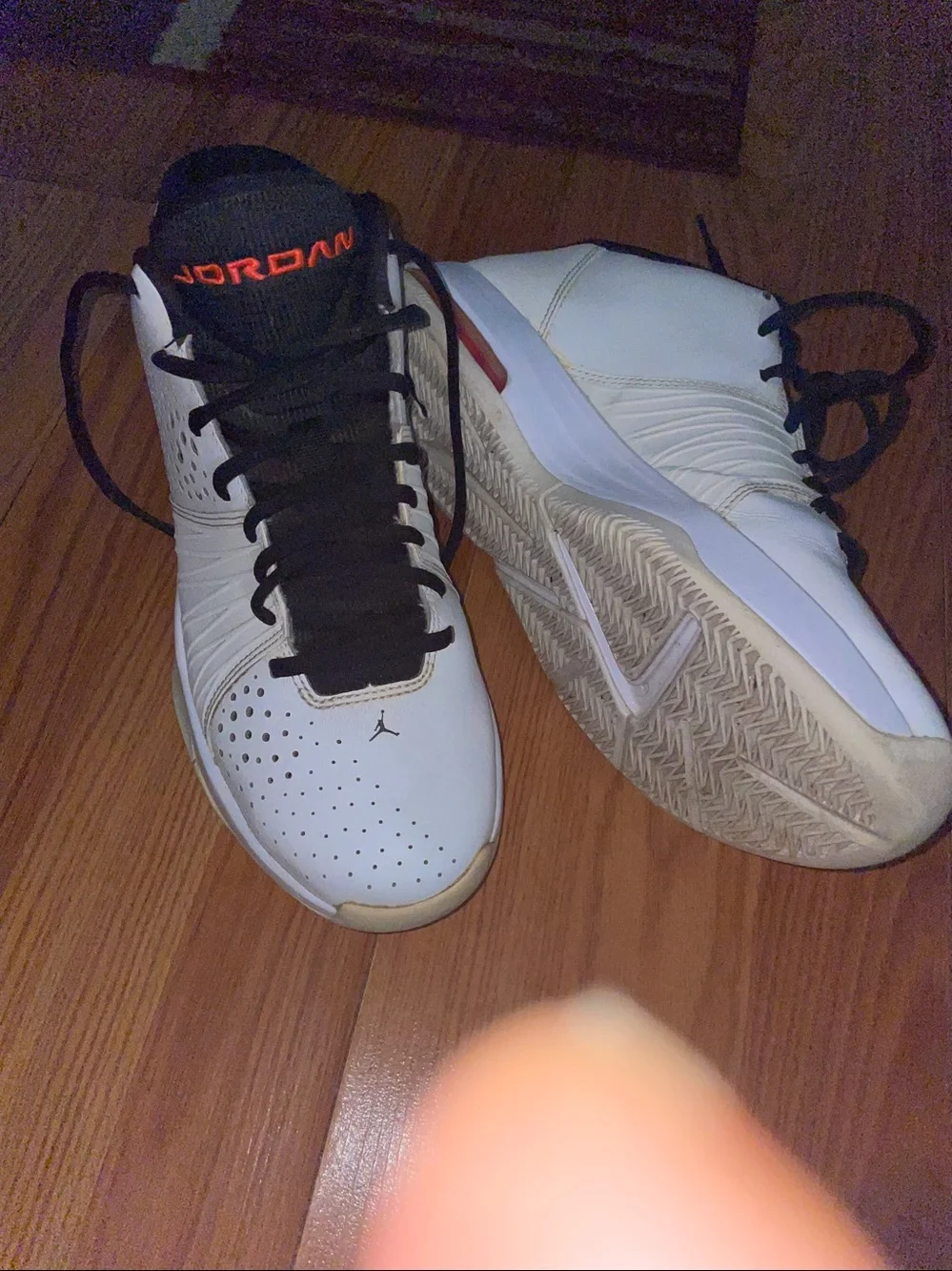 Jordan Men’s White Basketball Sneakers with Black Trim and Red Air Detail